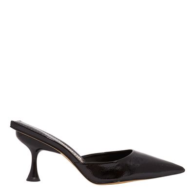 Scarpin Mule Verniz Show Bico Fino Preto
