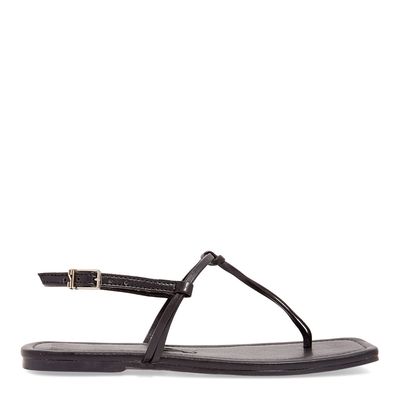 Rasteira Napa Santorine Bico Quadrado Preta