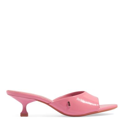 Mule Verniz Show Rosa Cotton Salto Baixo Fino