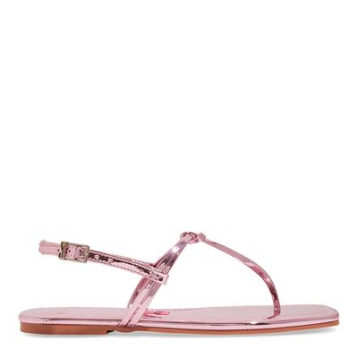 Rasteira Specchio Metalizada Bico Quadrado Rose