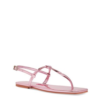 Rasteira Specchio Metalizada Bico Quadrado Rose