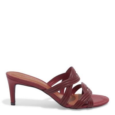 Mule Napa Soft Vermelho Marsala Salto Alto Fino