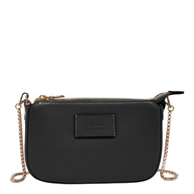 Bolsa Couro Floater Preta Alça Corrente Transversal