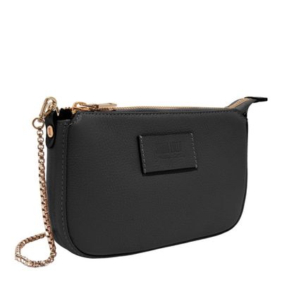 Bolsa Couro Floater Preta Alça Corrente Transversal