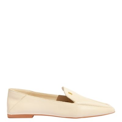 Mocassim Couro Nobre Soft Off White Bico Quadrado