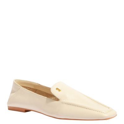 Mocassim Couro Nobre Soft Off White Bico Quadrado