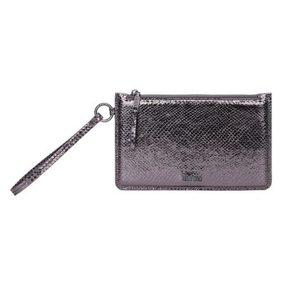 Clutch Cinza Grafite Metalizada Alça De Mão