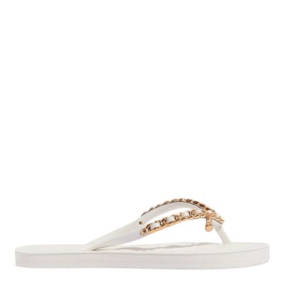 Chinelo Flip Flop Matelassê Tiras Corrente Branco