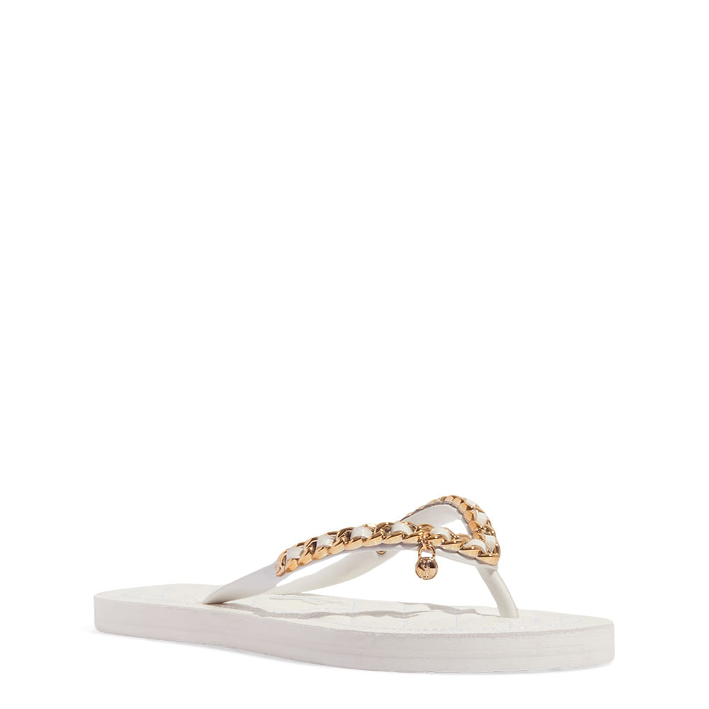 Chinelo Flip Flop Matelassê Tiras Corrente Branco - Santa Lolla