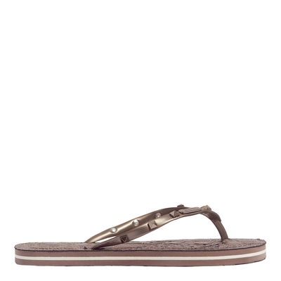 Chinelo Flip Flop Matelassê Tiras Spikes Prata Velho