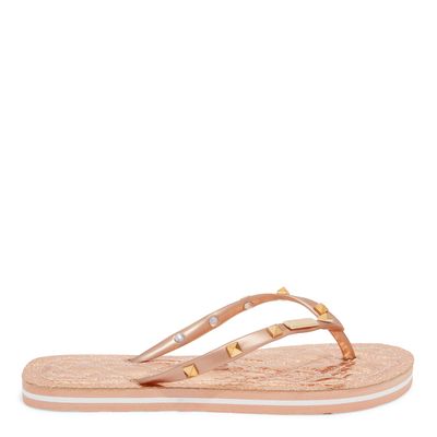 Chinelo Flip Flop Matelassê Tiras Spikes Bege