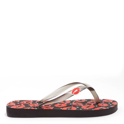 Chinelo Flip Flop Infantil Borracha Estampa Beijo Preto