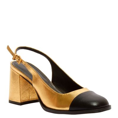 Scarpin Boneca Couro Cristal Dourado
