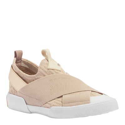 Tênis Slip On Knit Bege Faixas