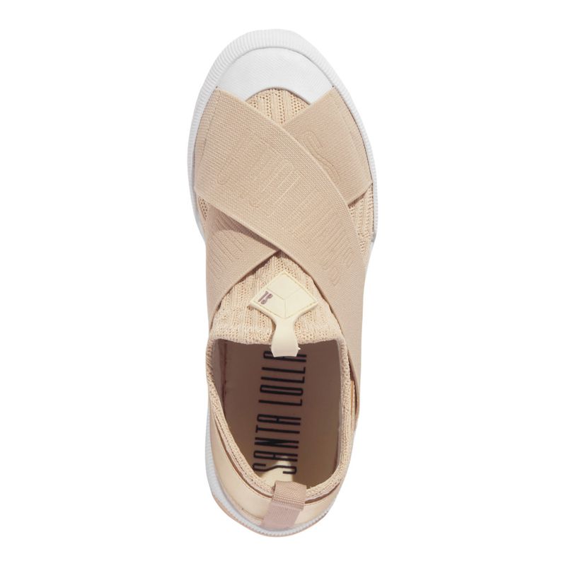 Tênis Slip On Knit Bege Faixas - Santa Lolla Tênis Slip On Knit Bege Faixas - Santa Lolla