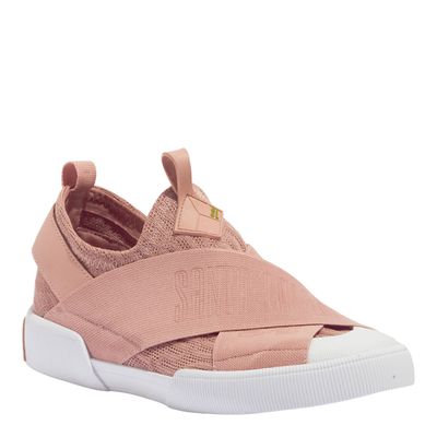 Tênis Slip On Knit Rosa Quartzo Faixas