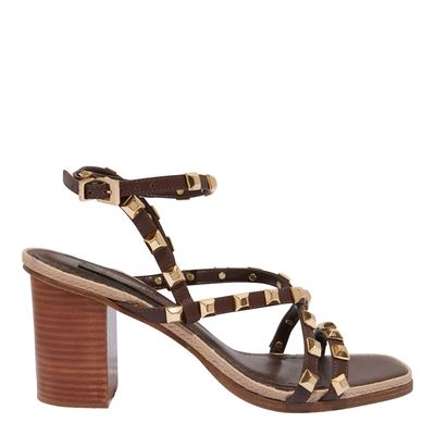 Sandália Spikes Couro Confort Marrom