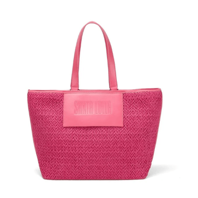 Bolsa Shopper Grande Rosa Pink Palha Tramado