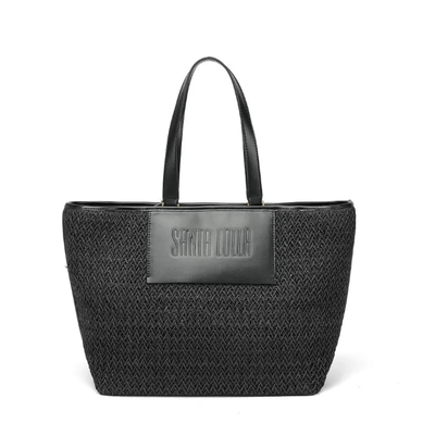 Bolsa Shopper Grande Preta Palha Tramado