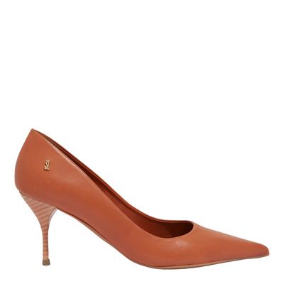 Scarpin Couro Confort Caramelo Escuro Salto Agulha Médio