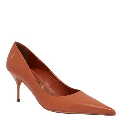 Scarpin Couro Confort Caramelo Escuro Salto Agulha Médio