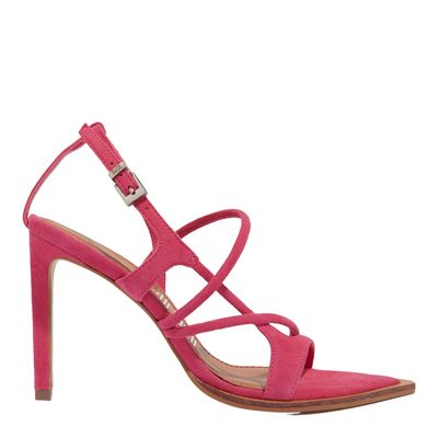 Sandalia Couro Camurça Bico Folha Rosa Pink