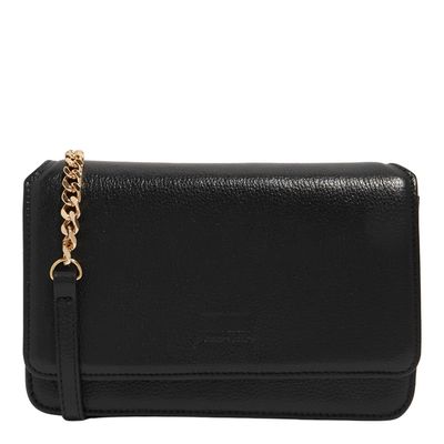 Bolsa Flap Bag Couro Floater Preto Alça Corrente