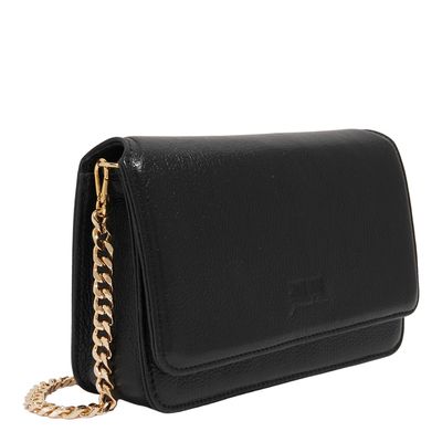 Bolsa Flap Bag Couro Floater Preto Alça Corrente
