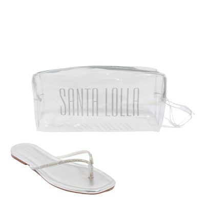 Kit Rasteira Metalizada Prata E Necessaire Transparente