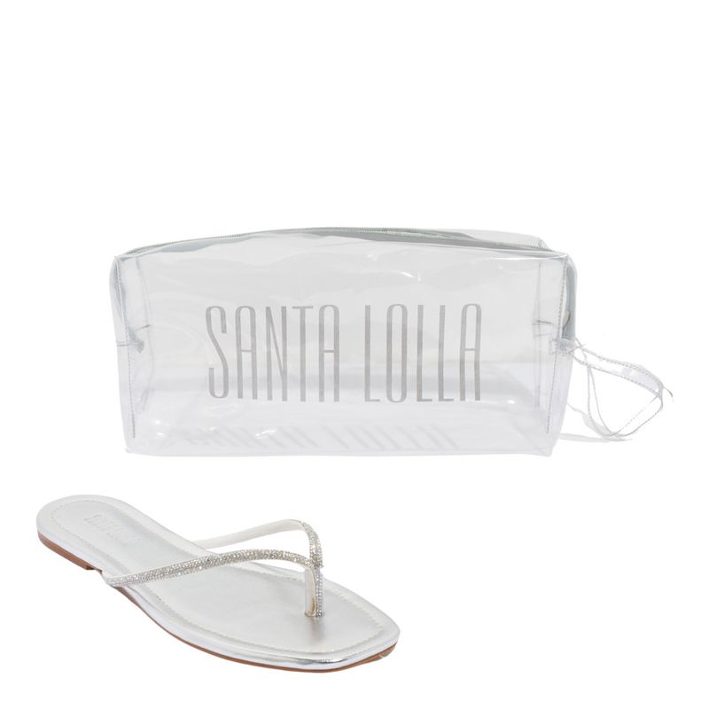 Kit Rasteira Metalizada Prata E Necessaire Transparente Kit Rasteira Metalizada Prata E Necessaire Transparente