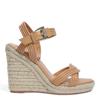 Sandália Espadrille Bege Tiras Cruzadas Salto Alto
