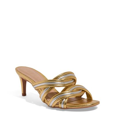 Mule Metalizado Dourado Salto Alto Fino