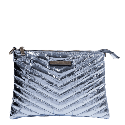 Bolsa Pequena Material Metal Crinkle Azul Alça Transversal