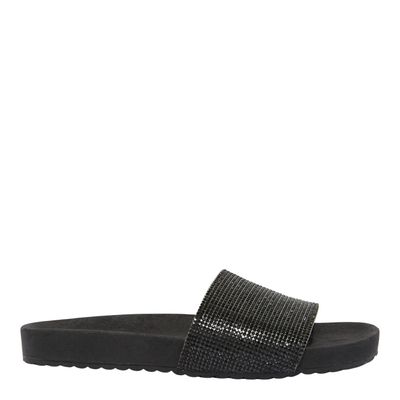 Chinelo Slide Strass Borracha Preta