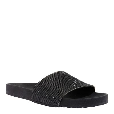 Chinelo Slide Strass Borracha Preta