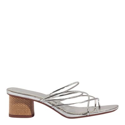 Mule Tiras Soft Metalizado Salto Bloco Prata