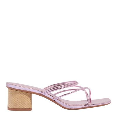 Mule Tiras Soft Metalizado Salto Bloco Rosa