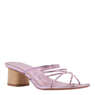 Mule Tiras Soft Metalizado Salto Bloco Rosa