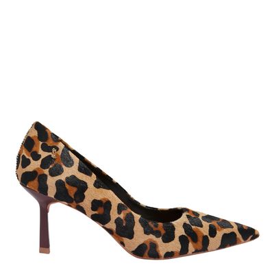 Scarpin Couro Animal Print Bico Fino