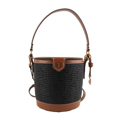 Bolsa Cilindro Palha Tramado Alça Transversal Preta