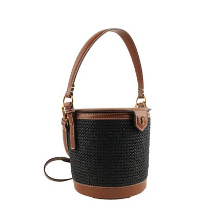 Bolsa Cilindro Palha Tramado Alça Transversal Preta