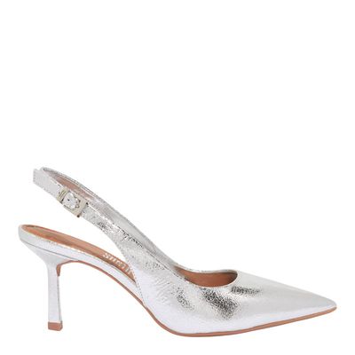 Scarpin Slingback Metalizado Prata
