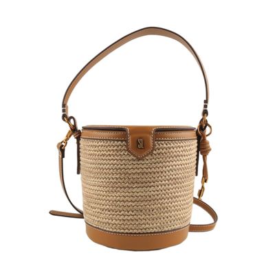Bolsa Cilindro Palha Tramado Alça Transversal Bege