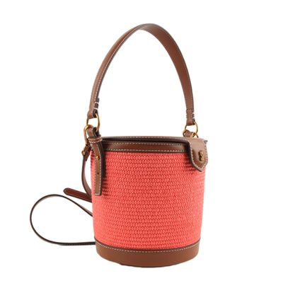 Bolsa Cilindro Palha Tramado Alça Transversal Laranja Caju