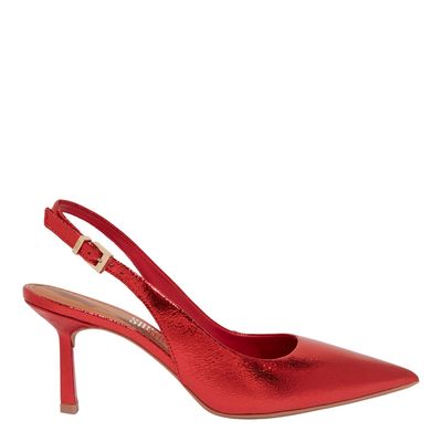 Scarpin Slingback Metalizado Vermelho