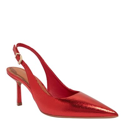 Scarpin Slingback Metalizado Vermelho