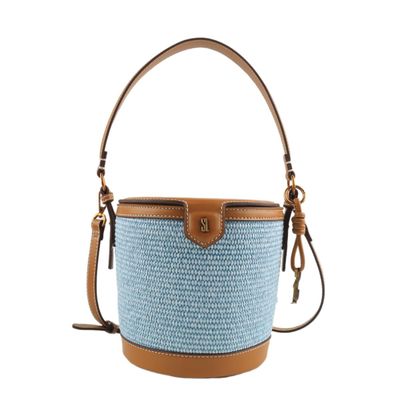 Bolsa Cilindro Palha Tramado Alça Transversal Azul Gelatto