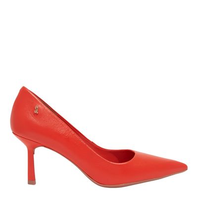 Scarpin Couro Pelica Soft Bico Fino Laranja
