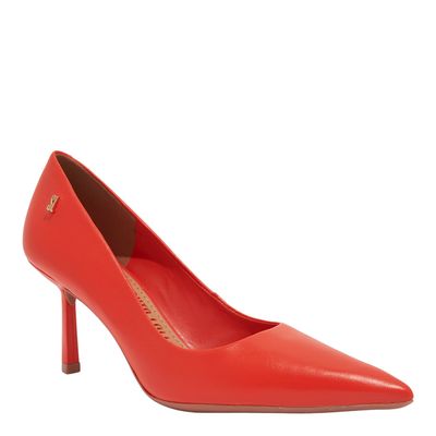 Scarpin Couro Pelica Soft Bico Fino Laranja