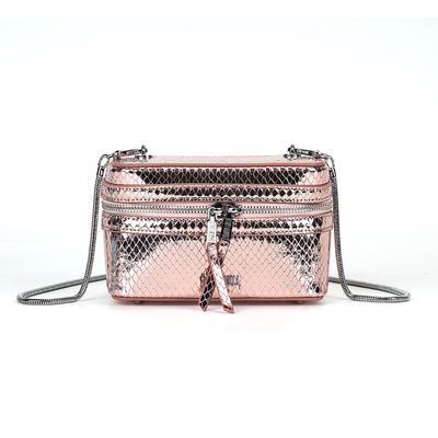 Bolsa Metalizada Rosa Claro Alça de Ombro